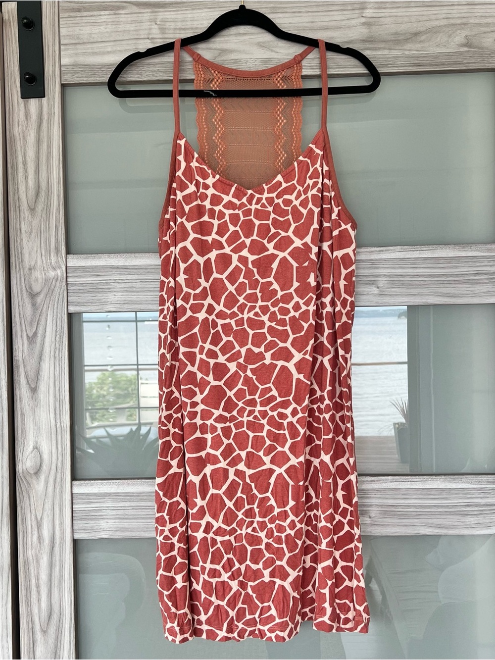 Soma Rust and Cream Printed nightgown with Lace Detail - Picture 2 of 4